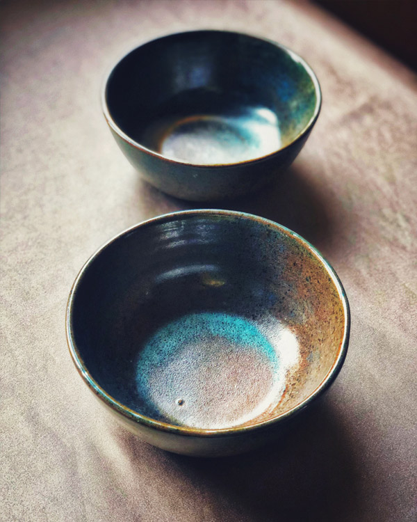 Icy turquoise pottery bowl